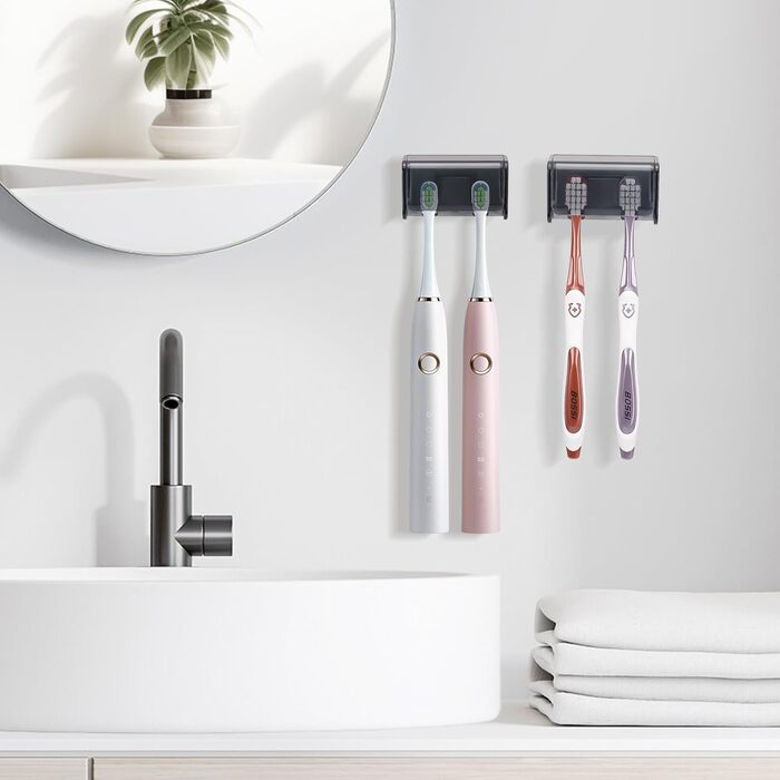 Електрична зубна щітка для дітей, тримач для зубних щіток на стіну без свердління для ванної кімнати, сімейний набір (чорний)
