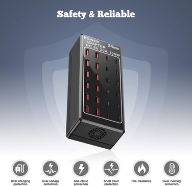 Зарядний пристрій USB-C на 24 порти 100W/20A, настільна USB-станція для iPhone, Samsung, Google, планшетів та ін.