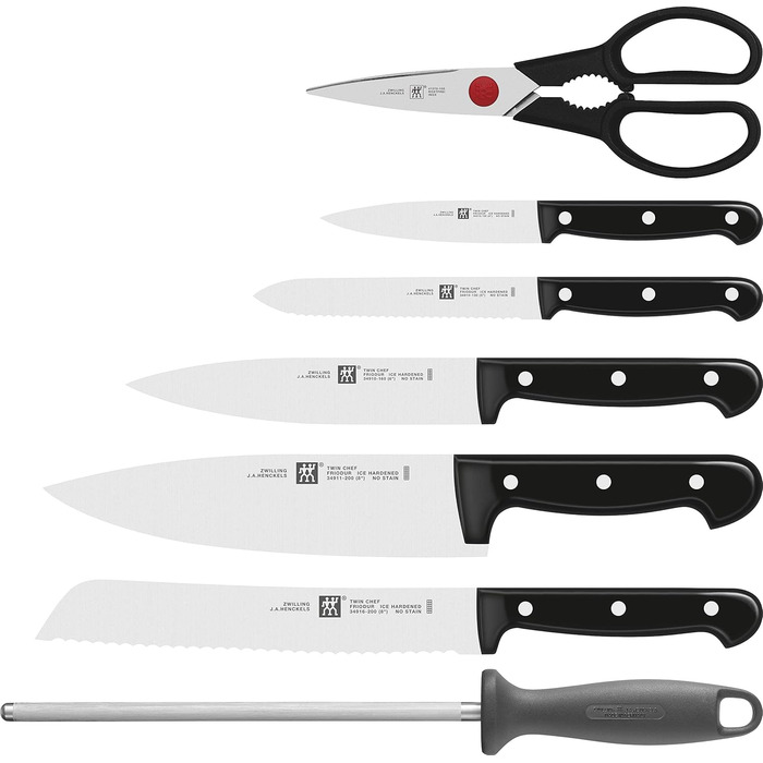 ZWILLING Twin Chef 8-Piece Knife Block Set - Stainless Steel Knives with Bamboo Block, Sharpening Steel & Scissors