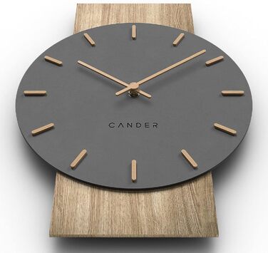 Cander Berlin MNU 2630 Z Wall Clock Silent 41 cm No Ticking Sounds Living Room Modern Vintage Gray Black Wooden Hands