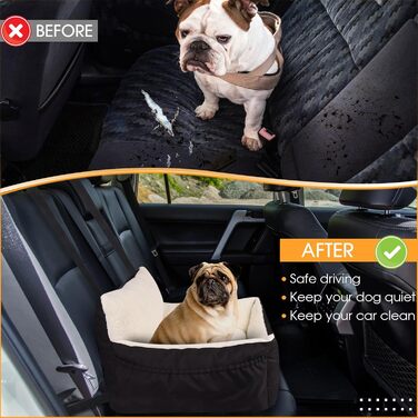 Автокрісло для собак - чорне, з м'яким двостороннім килимком та страхувальним ременем. Підходить для маленьких собак, встановлюється на заднє та переднє сидіння.