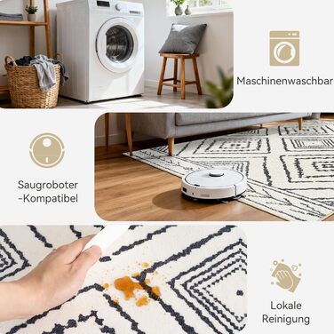 Килимок-довгий килим для коридору 60 x 180 см, неслизький для кухні, з коротким ворсом, пральний, складаний, у стилі бохо – для коридору, кухні, вітальні та офісу, чорно-білий 60 x 180 см