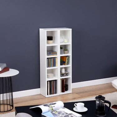 CD DVD BluRay Regal Chart in White – Two-Piece Media Shelf, Storage, CD Stand with 10 Compartments for up to 160 CDs, 20x187 cm (W x H)