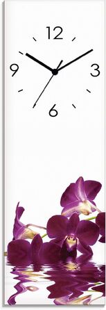 ARTLAND Wall Decor Wall Clock without Ticking Sounds, Glass, 20x60 cm, Rectangular, Silent, Natural Design, Zen, Spa, Stones, Asian, Modern, T6CD (Purple Orchid, Radio Clock)
