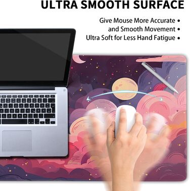 Килимок для миші Japanisches Mauspad, 90 x 40 см, у стилі аніме, дизайн мистецтва, великий ігровий килимок, клавіатура, підкладка під стіл, нековзна гумова основа, прошиті краї, для дому та офісу (XX-Large, Рожевий, Фіолетовий, Хмара)