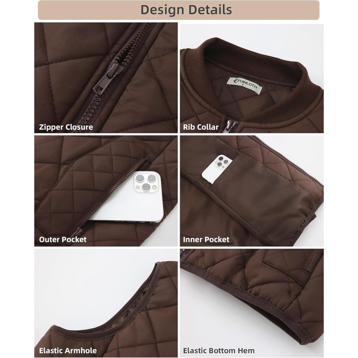 Жіноча степкова жилетка Fuinoth з рифленим коміром, утеплена, шоколадного кольору (XS)