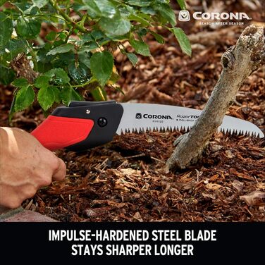Складна пилка Corona Tools RS16120 17,8 см для обрізки гілок, одноручна вигнута ручна пила для деревини, ріже гілки до 7,6 см