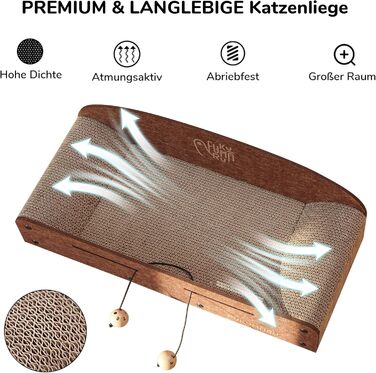Cat Scratch Board, 66cm durable scratching cardboard and felt, large lounging area, 2 reversible cat scratching pads for cats, recyclable corrugated cardboard cat bed with jingle ball toy, caramel color