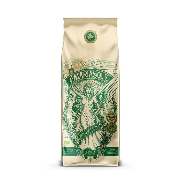 Органічна кава в зернах Mariasole Caffè Espresso, традиційне сицилійське обсмажування на дровах, преміум якість для автоматичних та ріжкових кавомашин, 250г