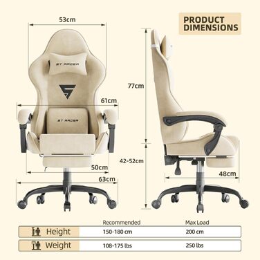 Геймерське крісло Ferghana Ergonomischer з підголівником та підтримкою спини - Преміум PC крісло для офісу та геймінгу, тканина, біле