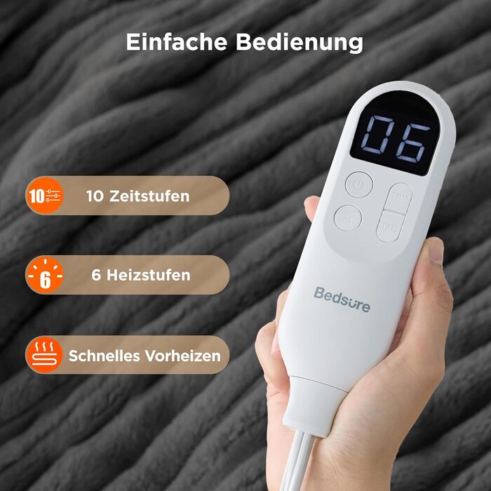 Електрична ковдра BEDSURE з автовимкненням, 130x180 см, сіра - ідеальний подарунок для мами на Різдво