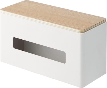 Yamazaki 4766 RIN Double-Sided Tissue Box, white, steel/plywood, minimalist, 26 x 11 x 14 cm