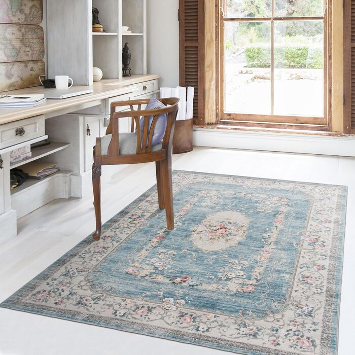 Килим TALETA для вітальні, спальні, офісу: вінтажний, квітковий, 160 x 230 см, блакитний