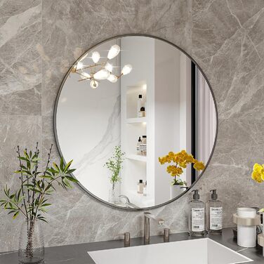 BEAUTYPEAK Дзеркало кругле 60 см з алюмінієвою рамою, безпечне для ванної кімнати, для спальні, вітальні, 80x8 см, чорне