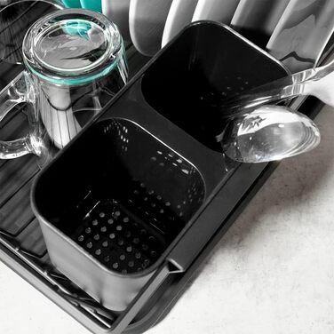 Сушарка для посуду з підставкою для столових приборів Drip, чорна, метал і пластик, 43x32x14,5 см