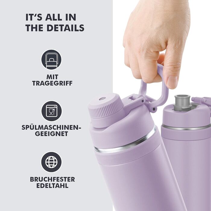 Термос Thermos Ultralight Max з ручкою, вакуумна пляшка з нержавіючої сталі для спорту та подорожей, 1.5 л, світло-блакитний (Orchid Mat)