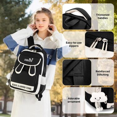 Шкільний рюкзак для дівчинки-підлітка, легкий водонепроникний, з милим брелоком. Підходить для 3-5 класів та старшої школи. Великий рюкзак для підлітків - фіолетовий (чорний)