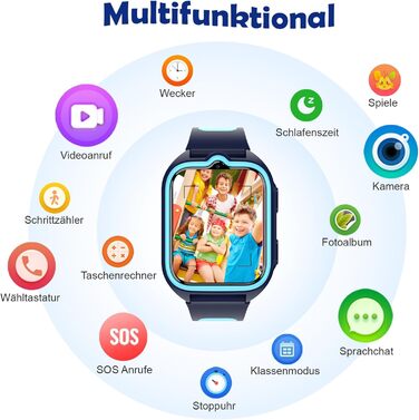 Дитячий смарт-годинник Blackview Kinder 4G: GPS, SIM-карта, відеодзвінки, SOS, дзвінки, чат, SMS, шкільний режим, лічильник кроків, блакитний