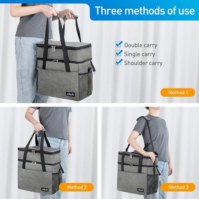 Термосумка Viedouce 30L: Ізольована сумка-холодильник для пікніків, кемпінгу та подорожей (сіра)