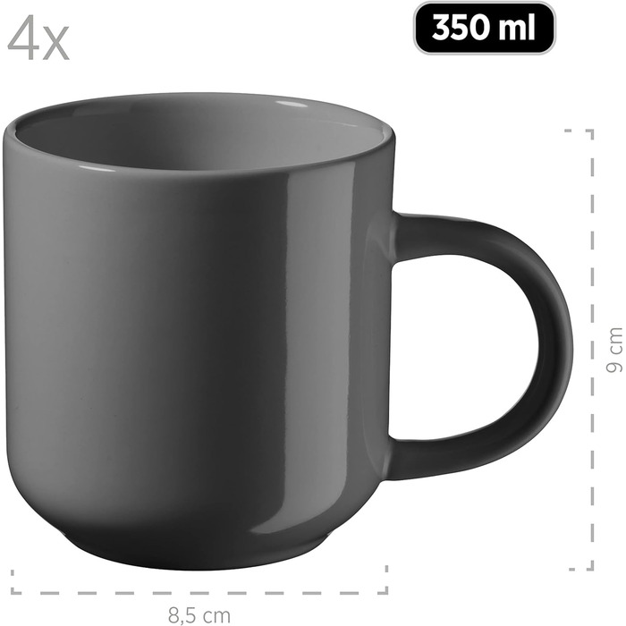 MÄSER Serie Alenia, Dinnerware Set for 4 people in modern Scandinavian design, 16-piece combination service made of ceramic in gray stoneware.