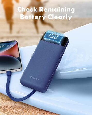 Power Bank Charmast 10000mAh з 6 виходами, USB-C, LED-дисплеєм, 4 кабелями, блакитний