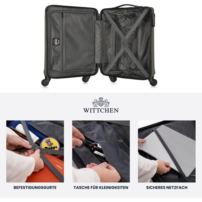 Валіза на колесах WITTCHEN Globe Line S, ручна/кабінна, ABS, 4 колеса, кодовий замок, телескопічна ручка, колір шампань (Lufthansa/Eurowings/Ryanair/Condor/Discover Airlines)