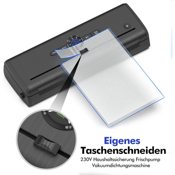 Вакуумний пакувальник для продуктів харчування 30 см, комплект з 5 пакетами, чорний