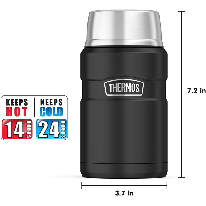 THERMOS Stainless King: контейнер для їжі з нержавіючої сталі, вакуумна ізоляція, 680 мл, матовий чорний
