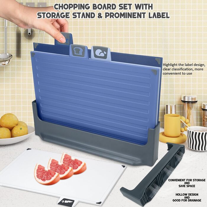 Набір з 3 дерев'яних обробних дощок, великі, з антибактеріальним покриттям, з пресом для часнику, для кухні, для овочів/фруктів/м'яса, бежевий+зелений+темно-синій