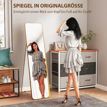 HOMCOM Full-Length Mirror 160 x 40 cm Slim Standing Mirror with Metal Frame and Shatter-Resistant Glass, Wall Mirror for Standing, Leaning, Mirror for Living Room, Bedroom, Hallway, Gold | Aosom