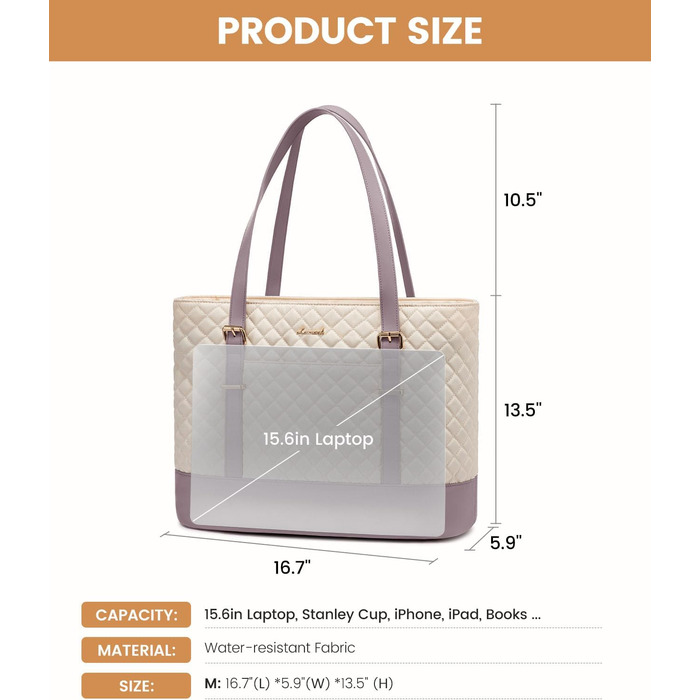 Сумка для ноутбука LOVEVOOK 15.6 дюймів, жіноча, універсальна, водонепроникна, для офісу, навчання, світло-бежева/рожева