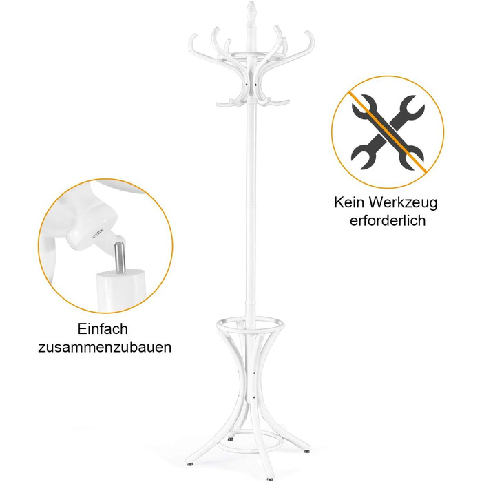 GIANTEX Coat Rack with Umbrella Stand, Clothes Rack Wood with 12 Clothes Hooks, Wooden Coat Tree Freestanding, Standing Coat Rack for Entryway Living Room (white)