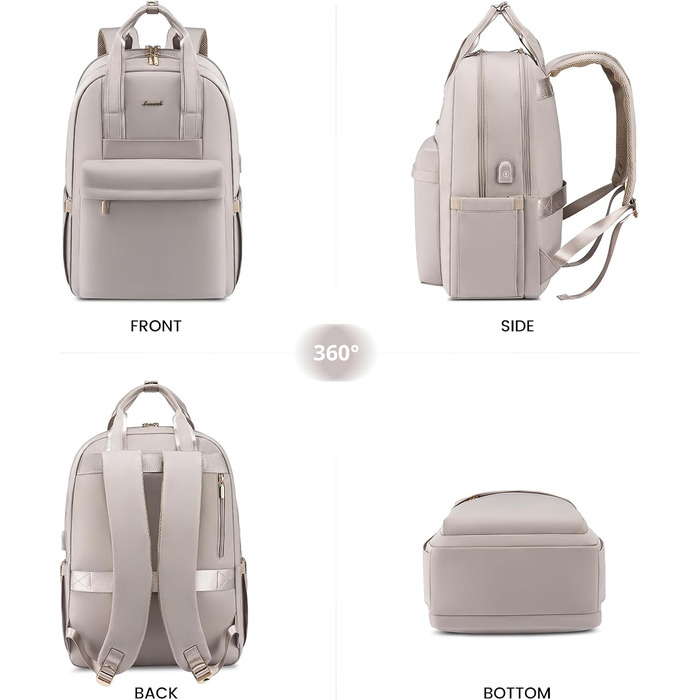 Жіночий рюкзак LOVEVOOK, 17.3 дюйми, з відділенням для ноутбука, для подорожей, роботи, навчання, чорний/сірий