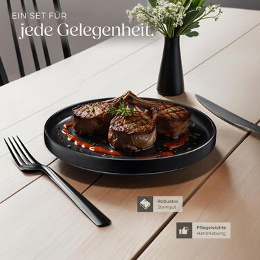 Набір посуду Tectake® для 6 осіб, 24 елементи: чорний набір посуду з кераміки, тарілки, миски, глибокі тарілки та тарілки для сніданку