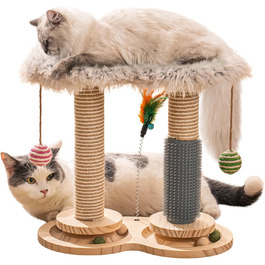 MEWOOFUN 2-Tier Rotating Kitten Toy Cat Toy Self-Entertainment - Cat Toy Roller for Indoor Cats with Natural Sisal Scratcher Cat Self-Groomer, Grey