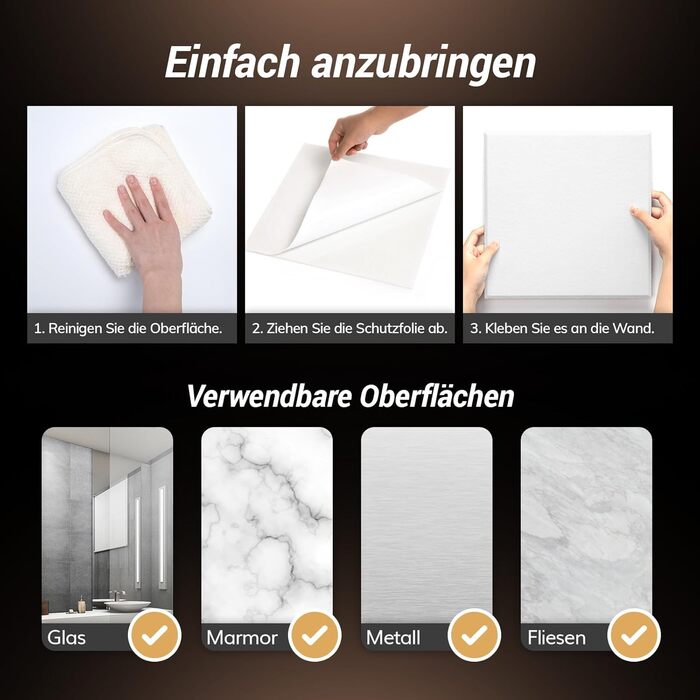 Акустичні панелі TONOR самоклеючі, квадратні 30x30x0.9 см, шумоізоляційні плити з поліестеру високої щільності для стін, стелі та дверей, 36 шт, білі