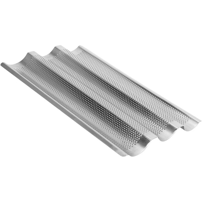 BuyWeek Baguette Baking Sheet, 3-Groove Stainless Steel Baguette Baking Mold French Bread Baking Sheet Pan Kitchen Baking Tool Silver