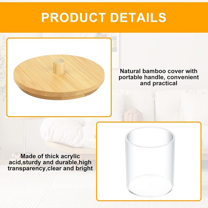 Тримач для ватних дисків та паличок Fulushouxi Gaumoeny, 2 шт, бамбуковий, прозорий органайзер для косметики, ванної кімнати