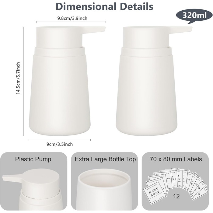 Дозатор мила з пластику, 2 шт. - дозатор мила з помпою для ванної, кухні, мийної кімнати (білий)
