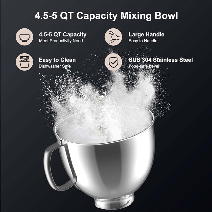 Миска з нержавіючої сталі GVODE для KitchenAid 4,5-5 л – аксесуар для міксера, металева чаша для кухонної машини