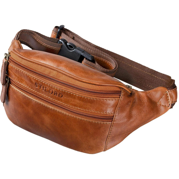 STILORD 'Marian' поясна сумка з натуральної шкіри вінтаж для чоловіків та жінок. Поясна/будова сумка для телефону, косметики, камери, подорожей, вечірок, концертів, фестивалів. Шкіра Cognac, блискуча.