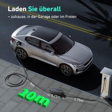Кабель для зарядки електромобіля EVJUICION Typ 2 Schuko, 3.68kW, 10м (6-16A, IP67, регулювання потужності, цифровий дисплей)