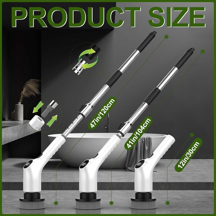 Електрична щітка для чищення з 7 насадок, IPX7 водонепроникна, регульована ручка, для ванної кімнати (біла)