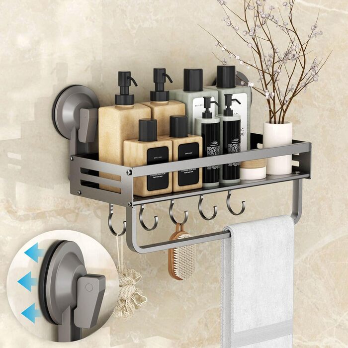 Поличка для душу Onemake з присосками, Дзеркальна поличка для ванної кімнати з ручками, Організатор для ванної кімнати з тримачем для рушників, Матовий чорний (30 см, 1 шт.)