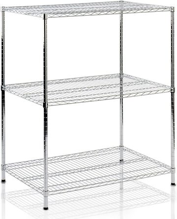 Floordirekt Kitchen Shelf, Grid Shelf, Metal Shelf | Load capacity approx. 70kg per shelf Multifunctional storage shelf, bathroom shelf, storage shelf, cellar shelf Chrome (60x35x90cm | 3 shelves) Everest
