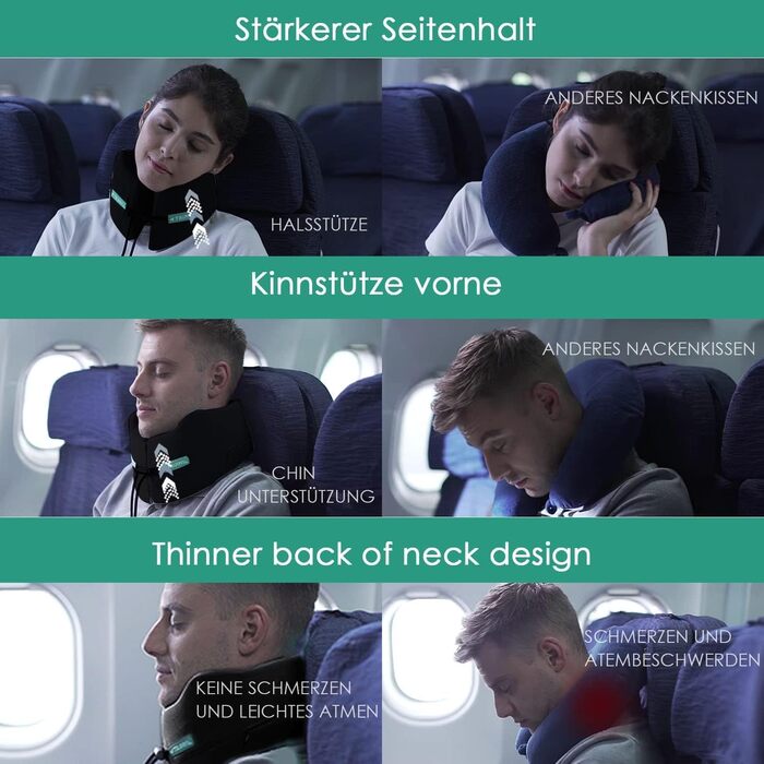 Joscoal Neck Pillow Travel, Comfortable Travel Pillow Car Headrest Luxurious Airplane Chin Support Travel Pillow Memory Foam Support Function Ideal for Travel Office Cars. Size M (34-40cm Neck Circumference), Black