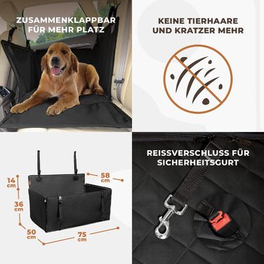 Wuglo Extra Stable Dog Car Seat - Reinforced Car Seat for Small & Medium Dogs with 4 Straps - Premium & Waterproof Dog Car Seat for Rear Seat - Black
