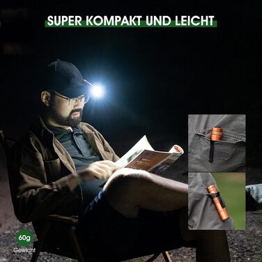 LED ліхтарик Klein 1200 люменів, перезарядний, 4 режими, міні, для кемпінгу, риболовлі, туризму, ремонту та надзвичайних ситуацій (помаранчевий)