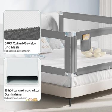 WOLTU Bed Rail, Bed Protection Rail for Children's Beds & Adult Beds, Retractable Child Bed Rail 180 cm, Fall Protection Height Adjustable 69-87 cm, Dark Grey 180cm Dark Grey