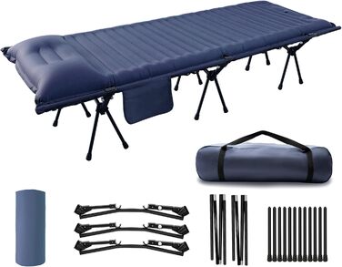 Розкладне ліжко-спальник туристичне, ультралегке, 160кг, блакитне. З алюмінієвою конструкцією та антирипстоп тканиною для кемпінгу, відпочинку на природі, вдома та на пляжі